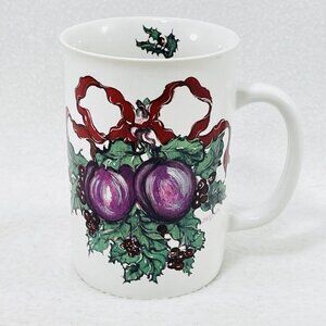 Vintage Potpourri Press Mug Holly Plums Christmas White Purple Green 1991 Korea